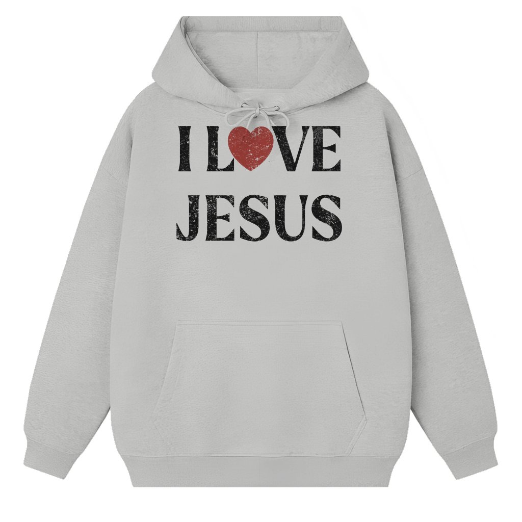 Vintage I Love Jesus Hoodie – Christian Religious Gift - front view