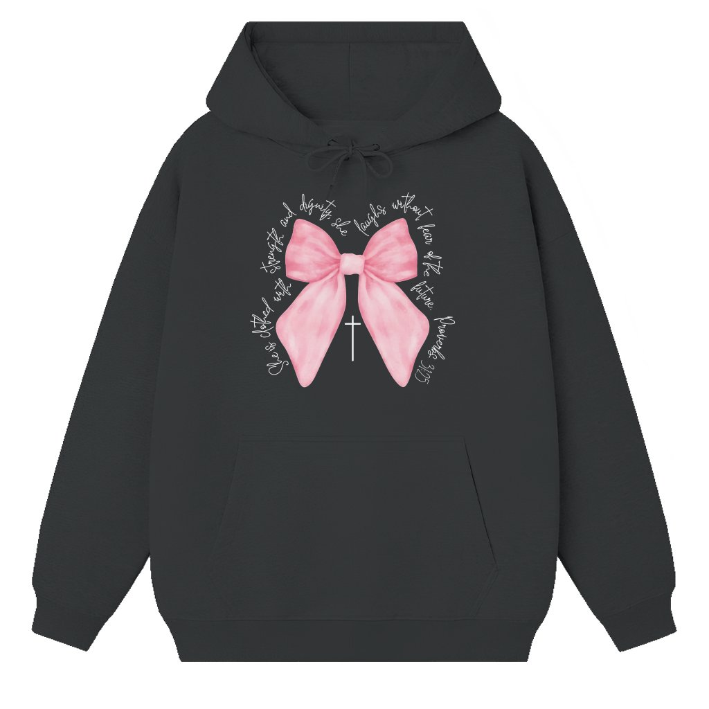 Coquette Christian Hoodie – Gift for Women Proverbs Strength - front view
