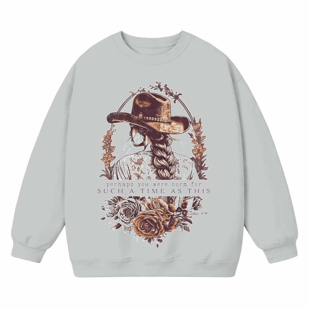 Christian Cowgirl Sweatshirt – Gift for Women Esther 4:14 Vintage Boho - front view
