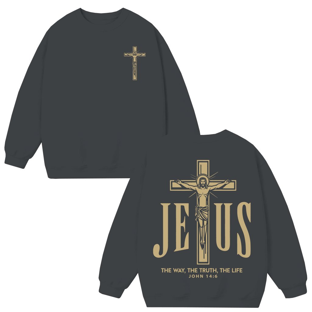 Jesus Crucifix Sweatshirt – Christian Gift for Believers Inspiring Message - front view