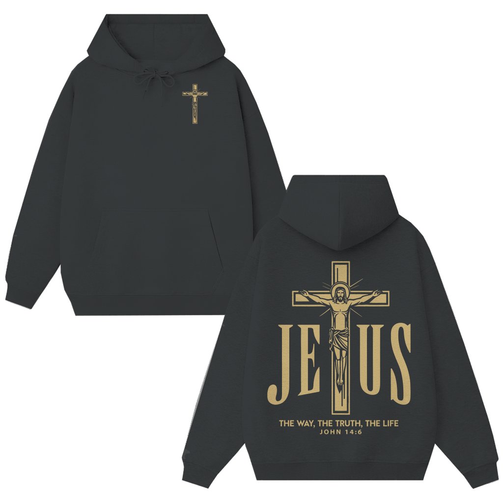 Jesus Crucifix Hoodie – Christian Faith Gift John 14:6 Verse - front view