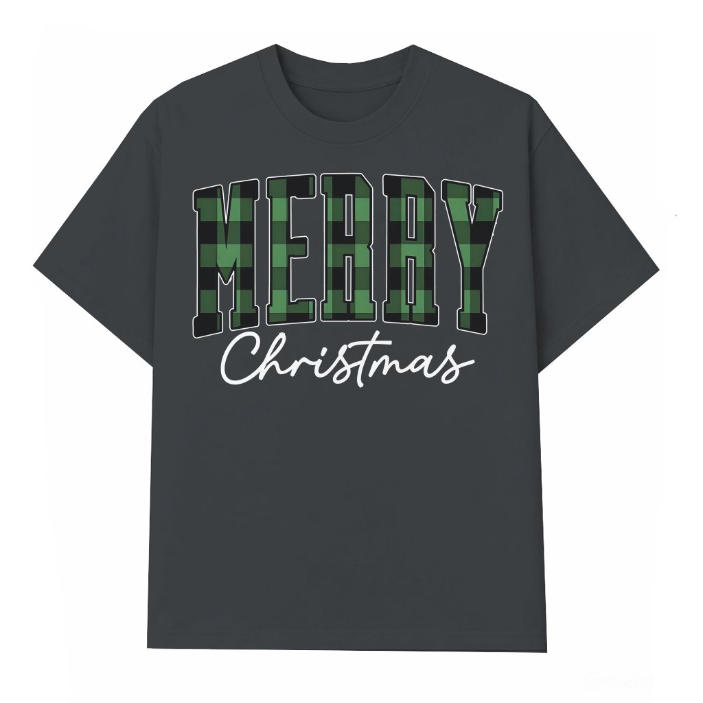 Cute Buffalo Plaid Merry T-shirt – Christmas Gift for Women - front view