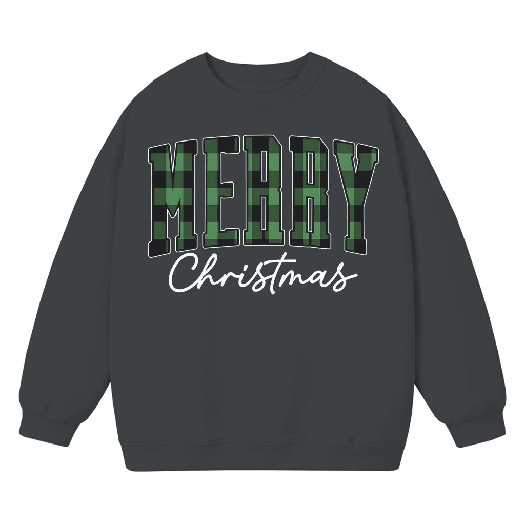 Merry Christmas Buffalo Plaid Sweatshirt – Christmas Gift for Family - front view