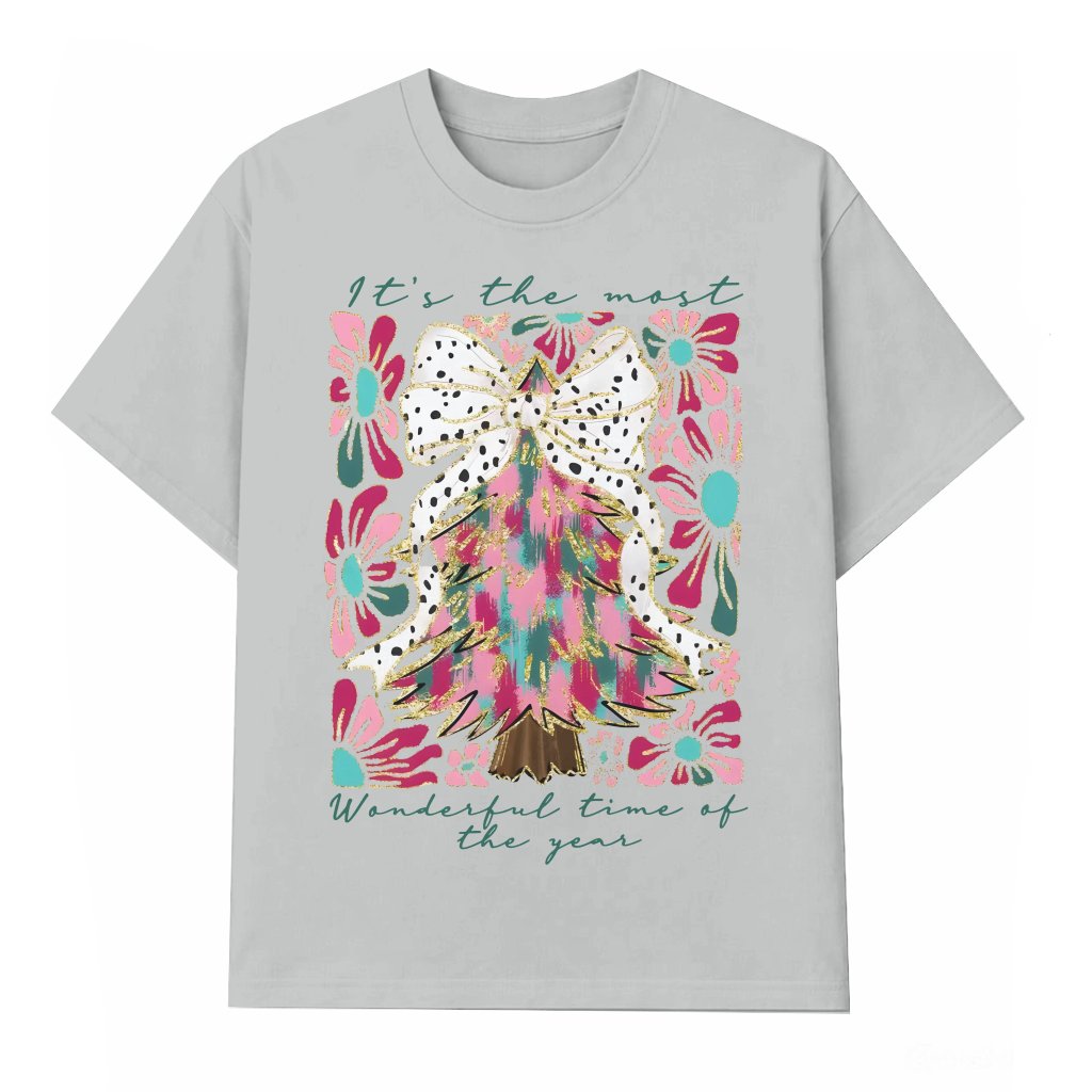 Coquette Christmas Tree T-shirt – Christmas Gift for Her Fun Pink Glitter - front view
