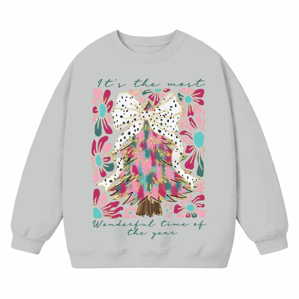 Coquette Christmas Tree Sweatshirt – Christmas Gift for Women Pink Glitter Trendy - front view