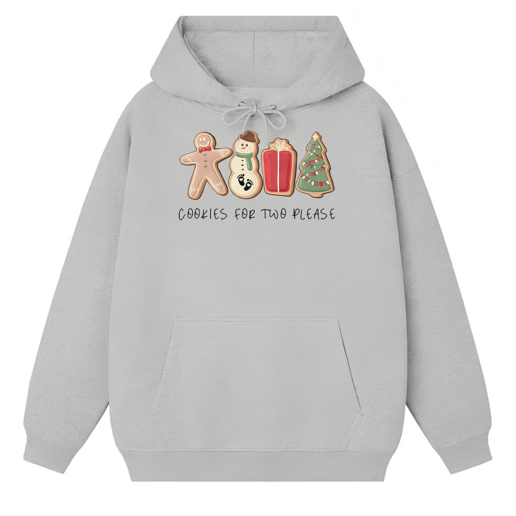 Cookies For Two Please Hoodie – Christmas Pregnancy Announcement Gift for Parents Fun - front view