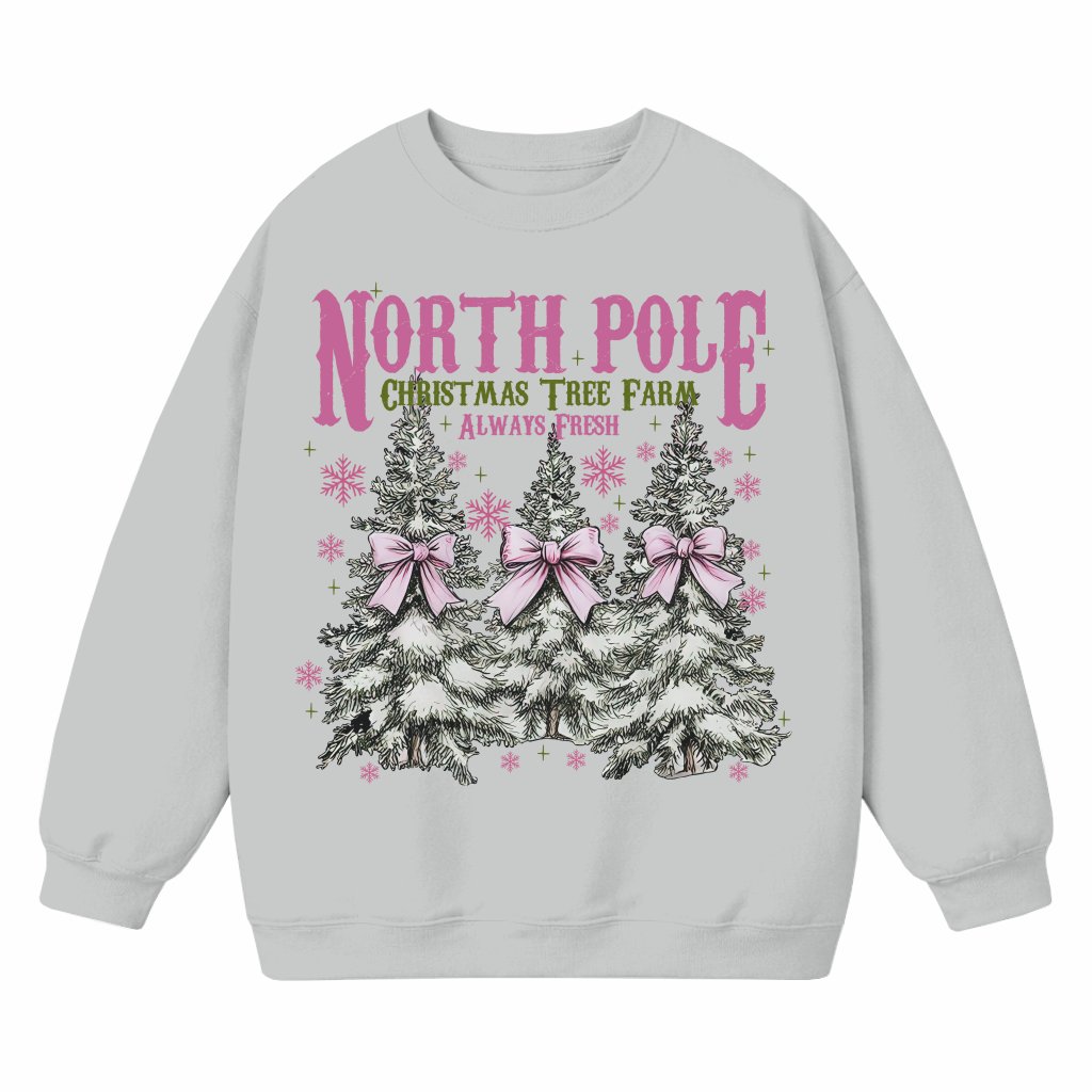 Pink Coquette Bow Candy Cane Tree Sweatshirt – Christmas Gift for Her Girly - front view