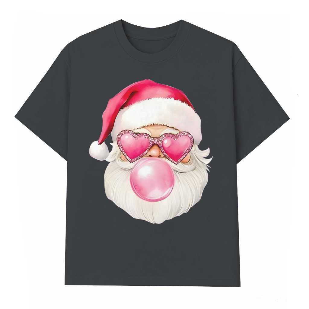 Pink Bubblegum Santa T-shirt – Cute Coquette Christmas Gift for Her - front view