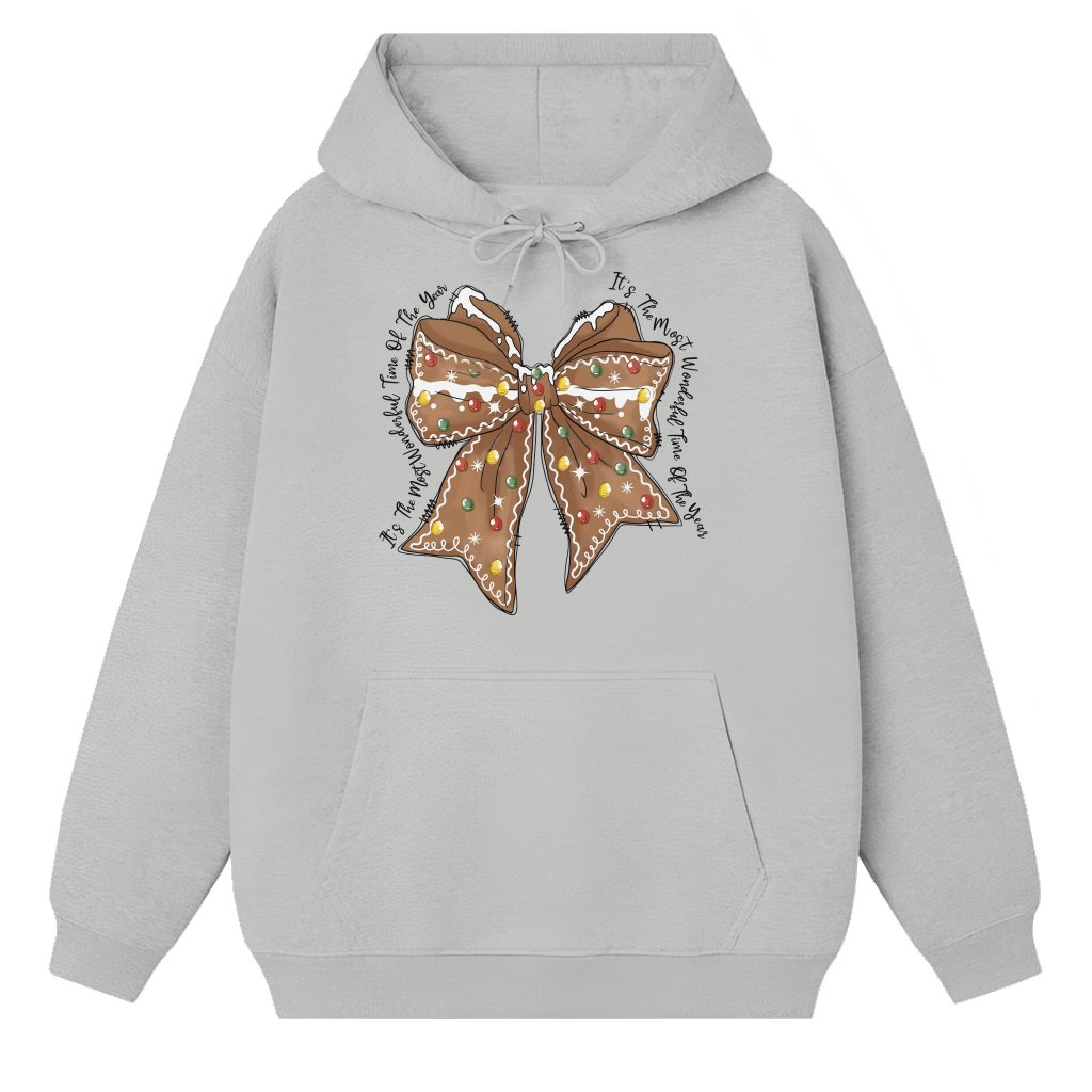 Cute Gingerbread Coquette Bow Hoodie – Christmas Gift for Her Trendy - front view