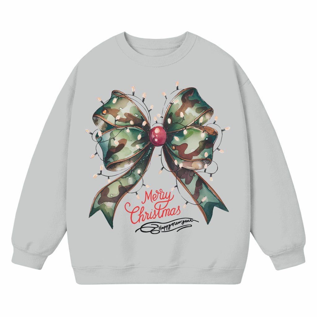 Coquette Bow Sweatshirt – Christmas Gift for Her Trendy Camo Watercolor - front view