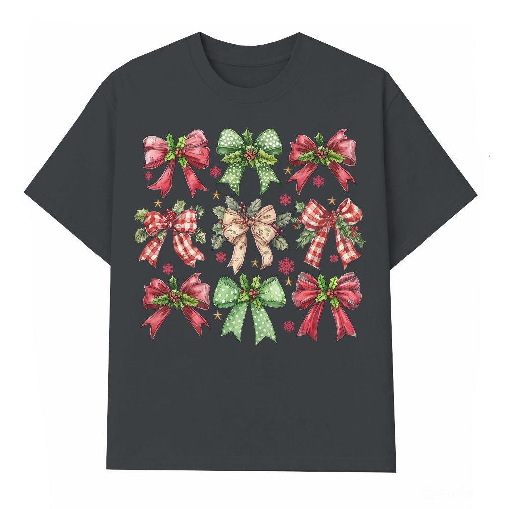 Cute Christmas Bow T-shirt – Christmas Gift for Women - front view