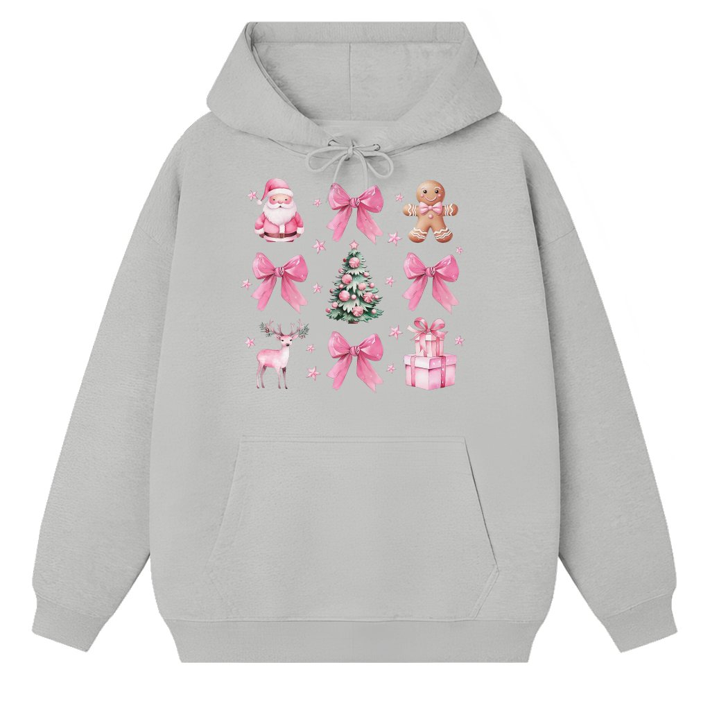 Coquette Pink Hoodie – Christmas Gift for Family Gingerbread Man Bow - front view