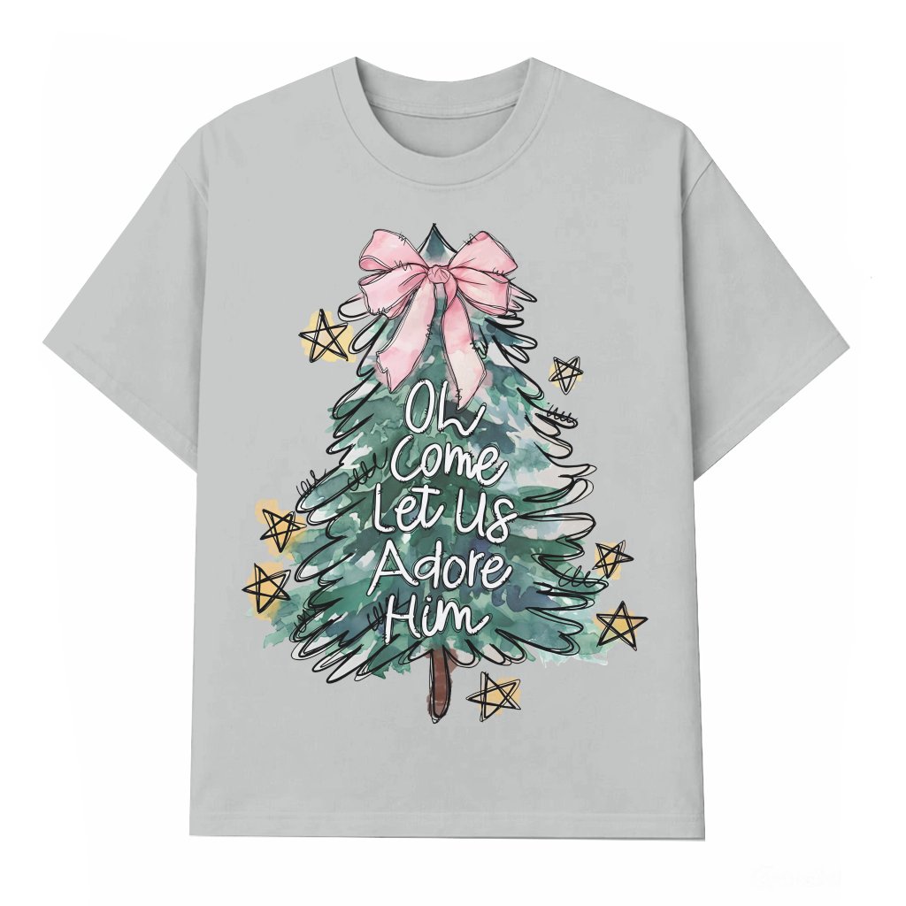 Oh Come Let Us Adore Him Christian T-shirt – Christmas Gift - front view
