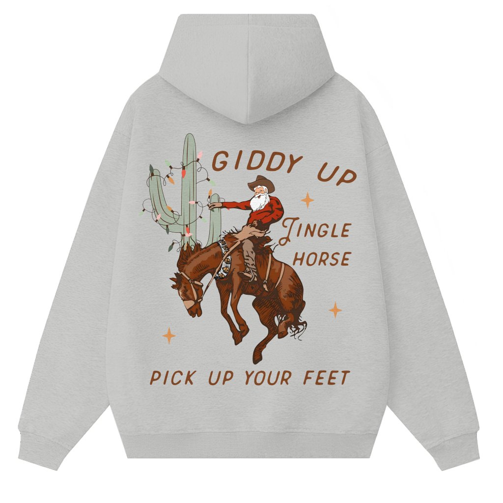 Giddy Up Jingle Horse Hoodie – Christmas Funny Western Gift for Cowboy - front view