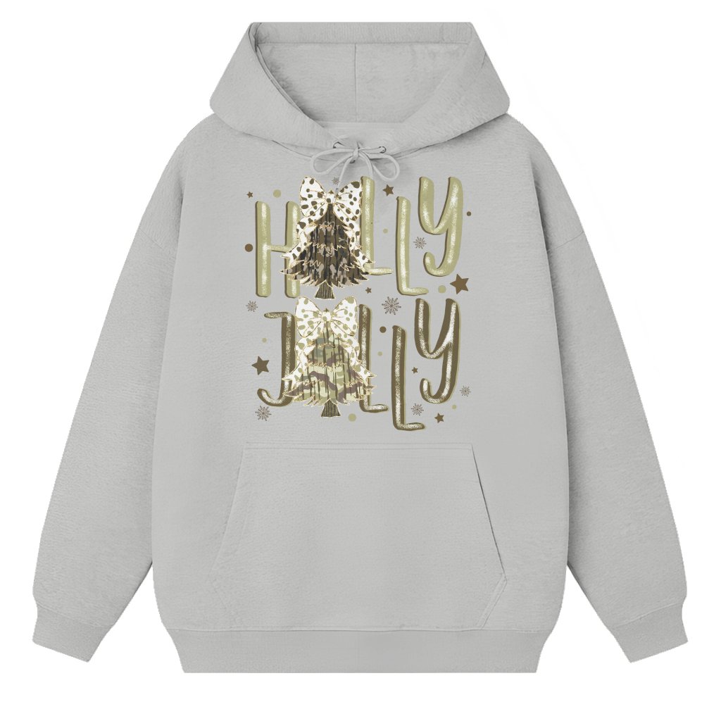 Holly Jolly Hoodie – Christmas Gift Camo Coquette Bow - front view