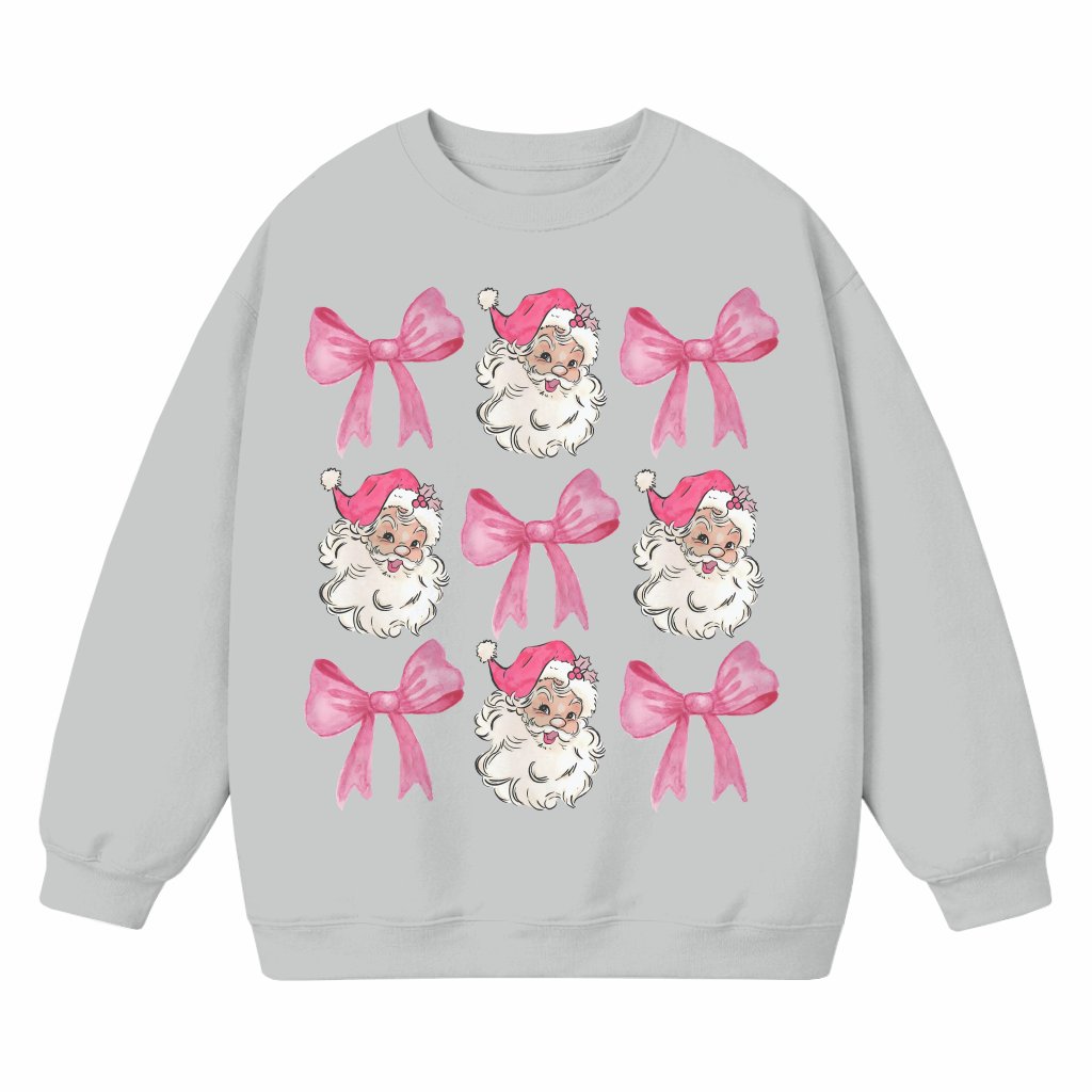 Coquette Santa Sweatshirt – Christmas Gift for Women Cute Pink Bow - front view