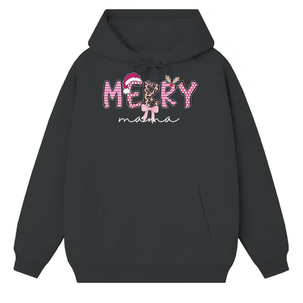 Merry Mama Leopard Bow Hoodie – Christmas Gift for Mom - front view