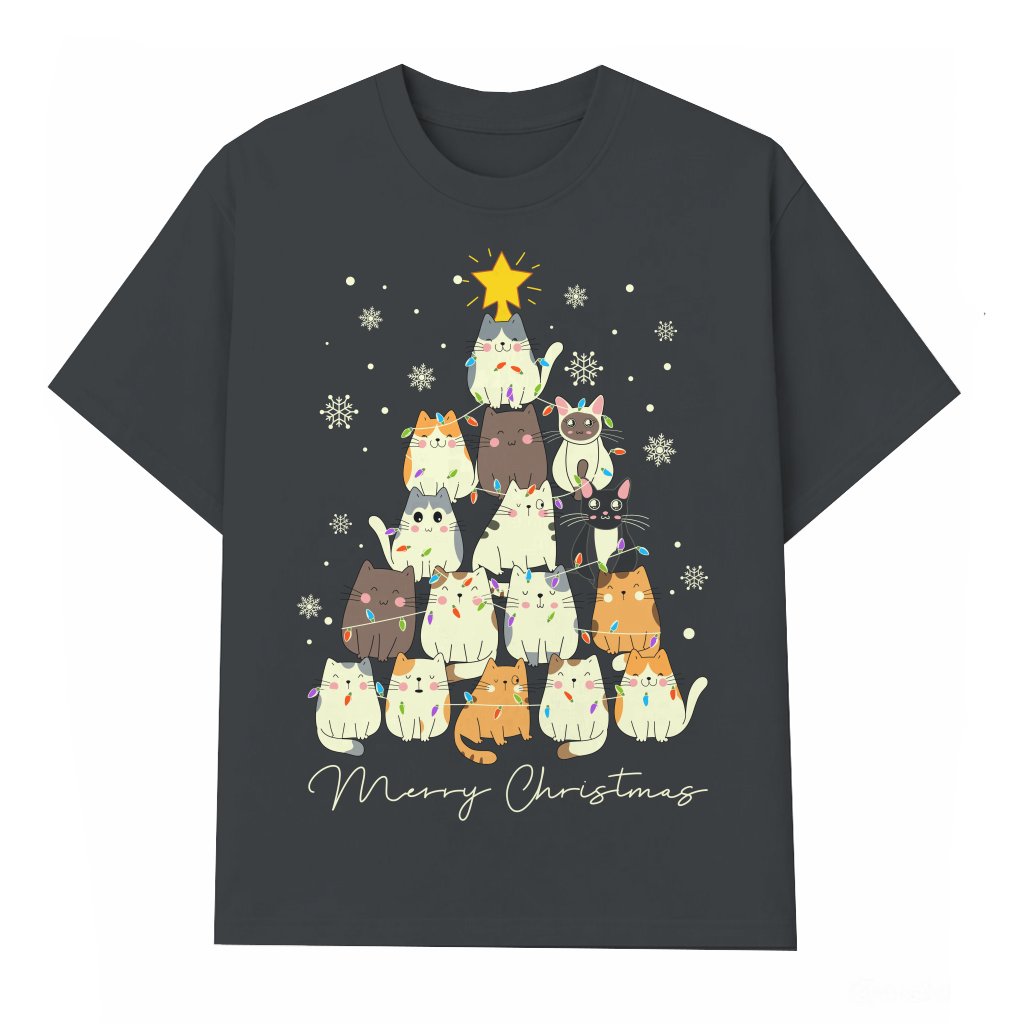 Christmas Cat Tree T-shirt – Christmas Gift Funny Meow - front view