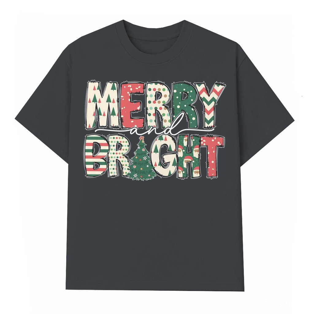 Merry and Bright T-shirt – Christmas Gift for Family - front view