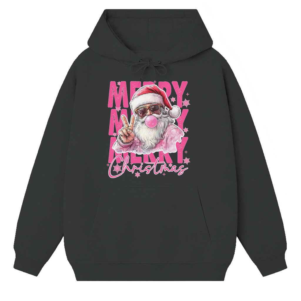 Funny Retro Santa Hoodie – Christmas Gift Vintage Bubble Blowing Santa - front view