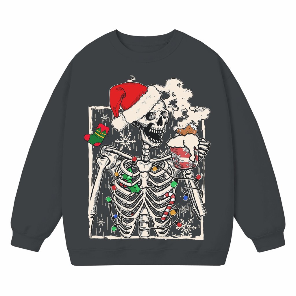 Dead Inside Skeleton Sweatshirt – Christmas Gift for Coffee Lover Funny Sarcastic - front view