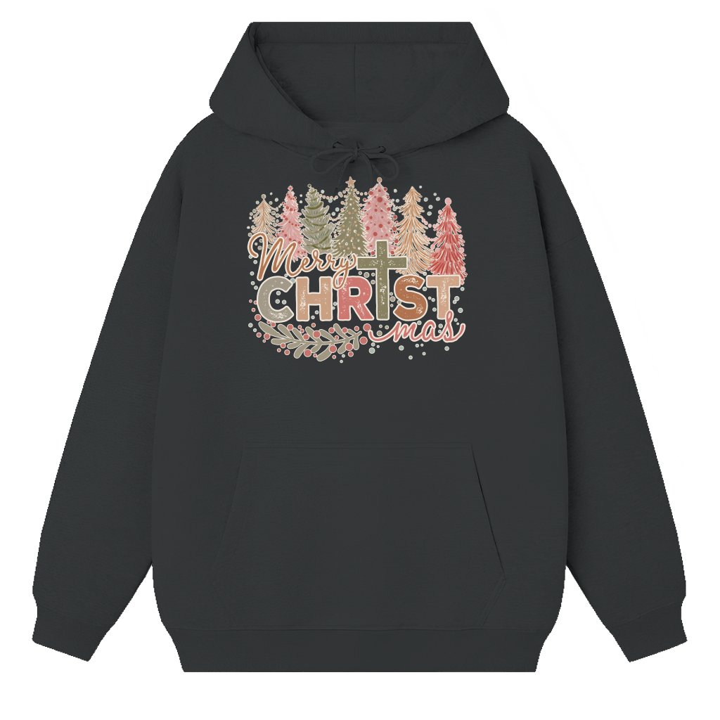 Trendy Christmas Tree Letter Hoodie – Christmas Gift for Women - front view