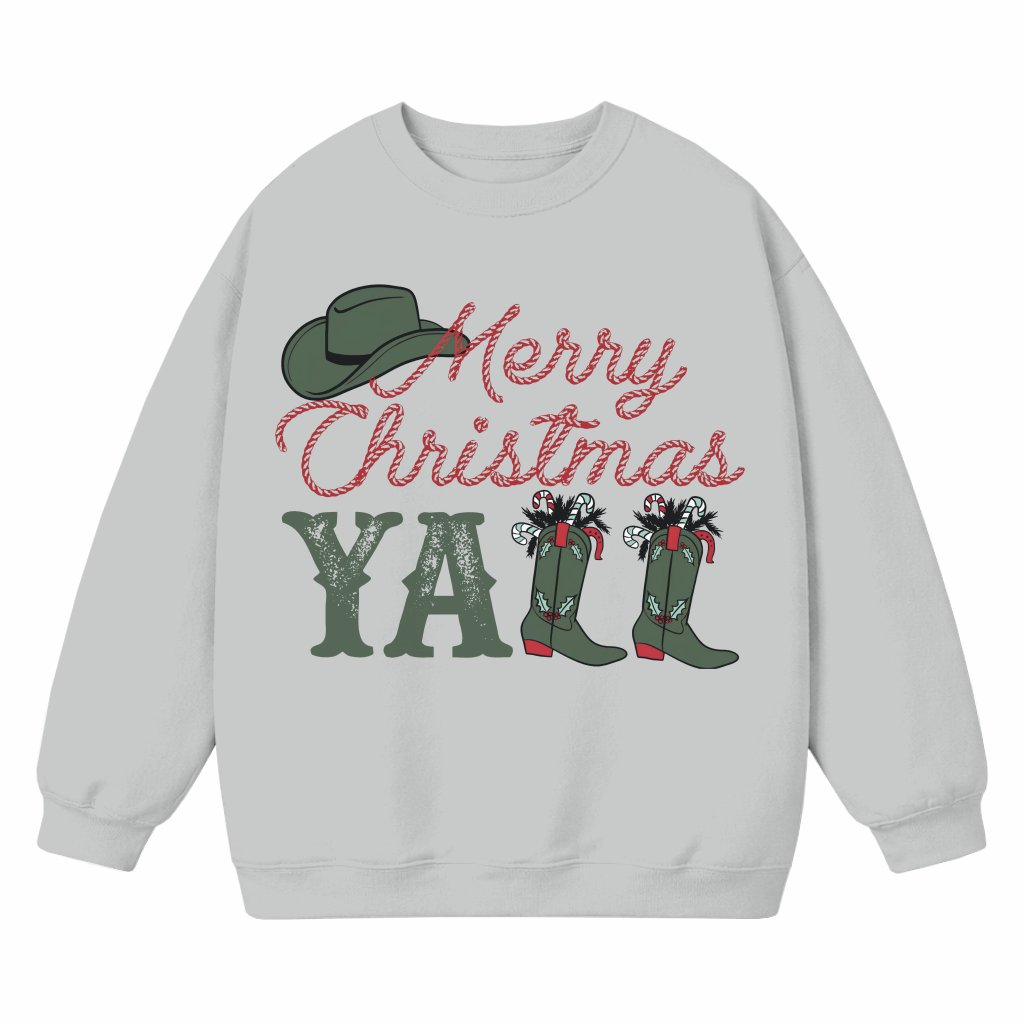 Merry Christmas Yall Sweatshirt – Christmas Gift for Cowboy Cowgirl Retro Vintage - front view