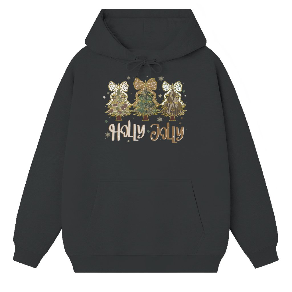 Camo Coquette Hoodie – Christmas Gift Sparkly Holly Jolly Tree Trendy - front view