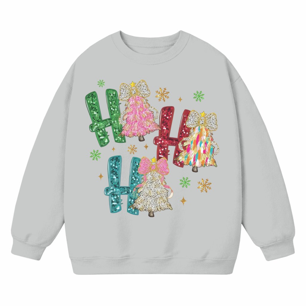 Ho Ho Ho Glitter Christmas Tree Sweatshirt – Christmas Gift for Women Coquette - front view