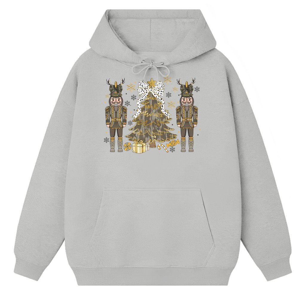 Cute Camo Nutcracker Hoodie – Christmas Holiday Gift Dalmatian Dots - front view