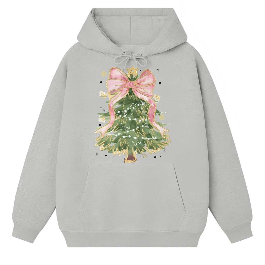 Coquette Christmas Tree Hoodie – Christmas Gift for Her Cute Watercolor - front view