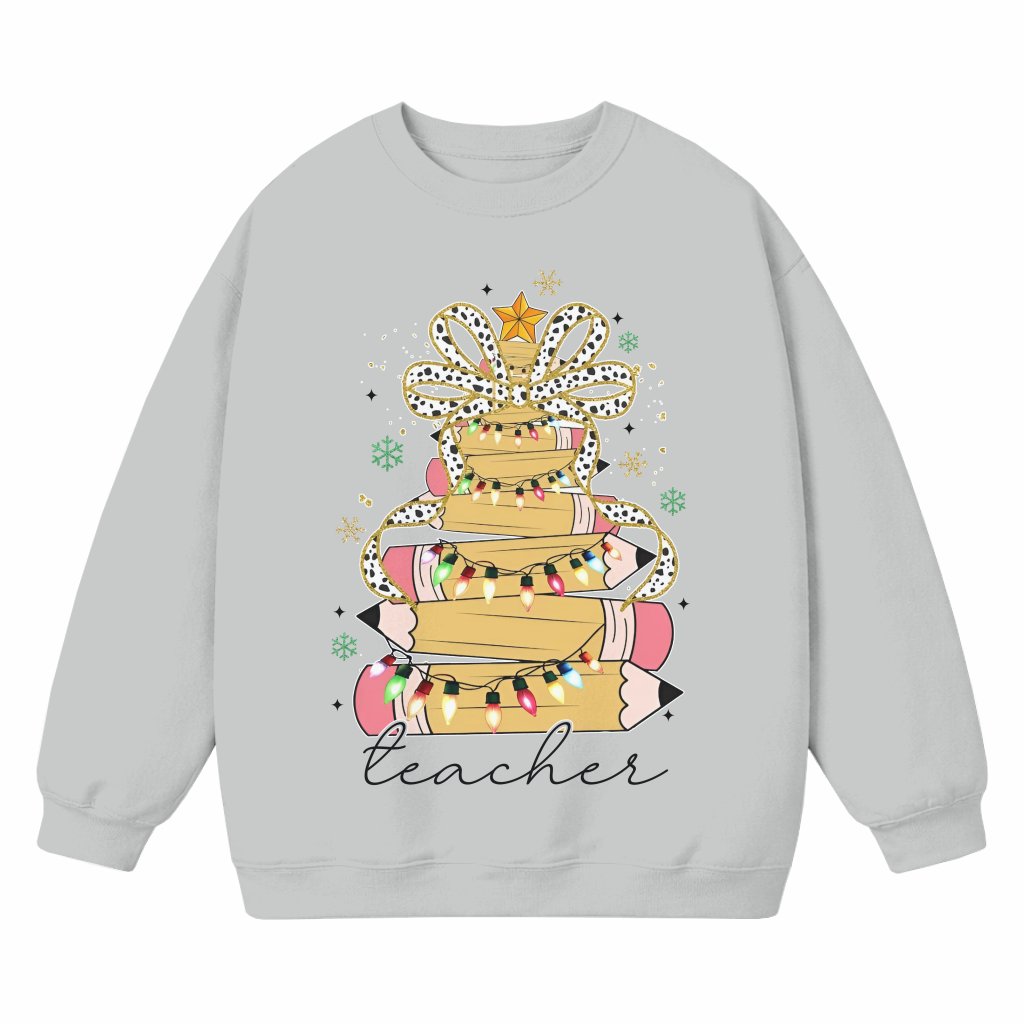 Pencil Tree Coquette Bow Sweatshirt – Christmas Gift for Teacher - front view