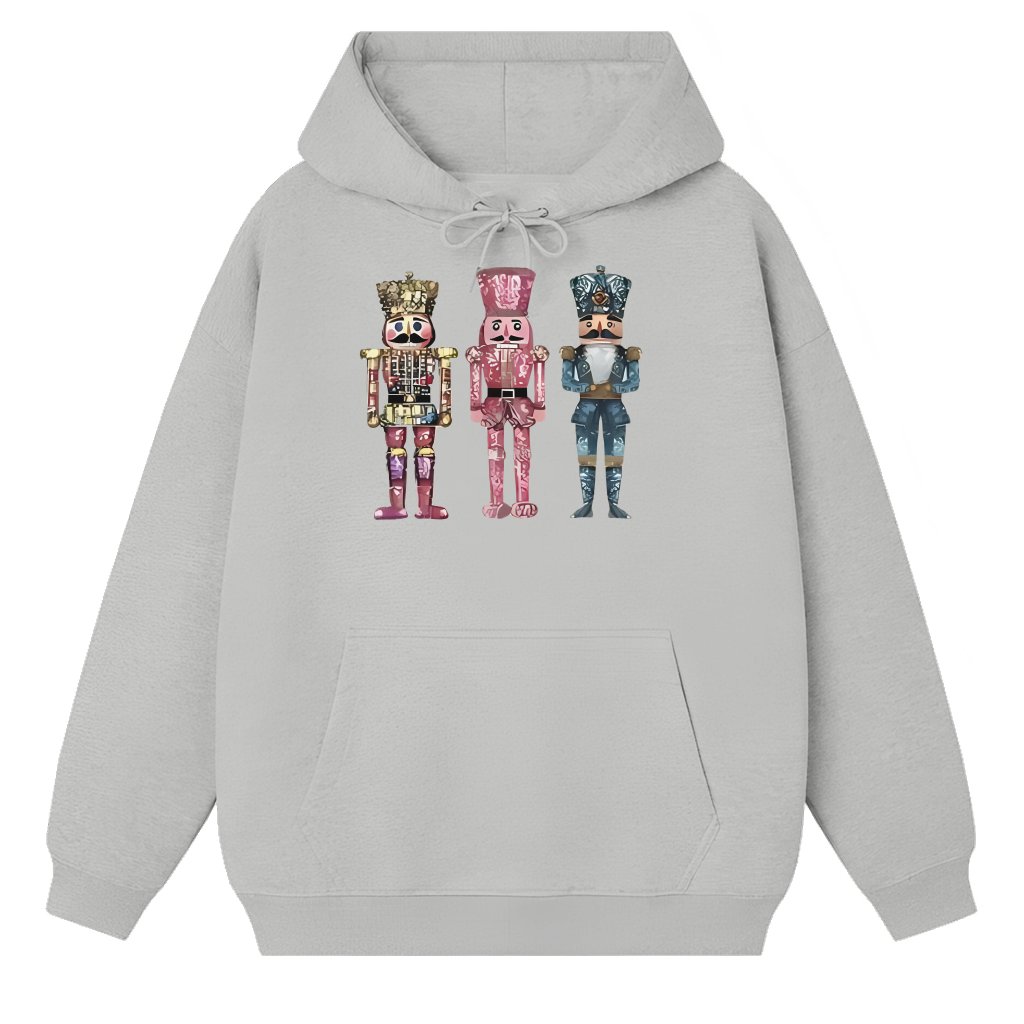 Glitter Nutcracker Trio Hoodie – Christmas Gift for Her Cute Festive - front view