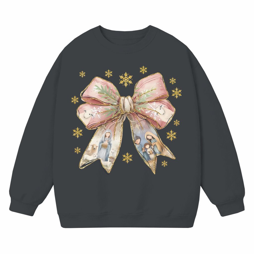Coquette Glitter Tree Bow Sweatshirt – Christmas Gift for Her - front view