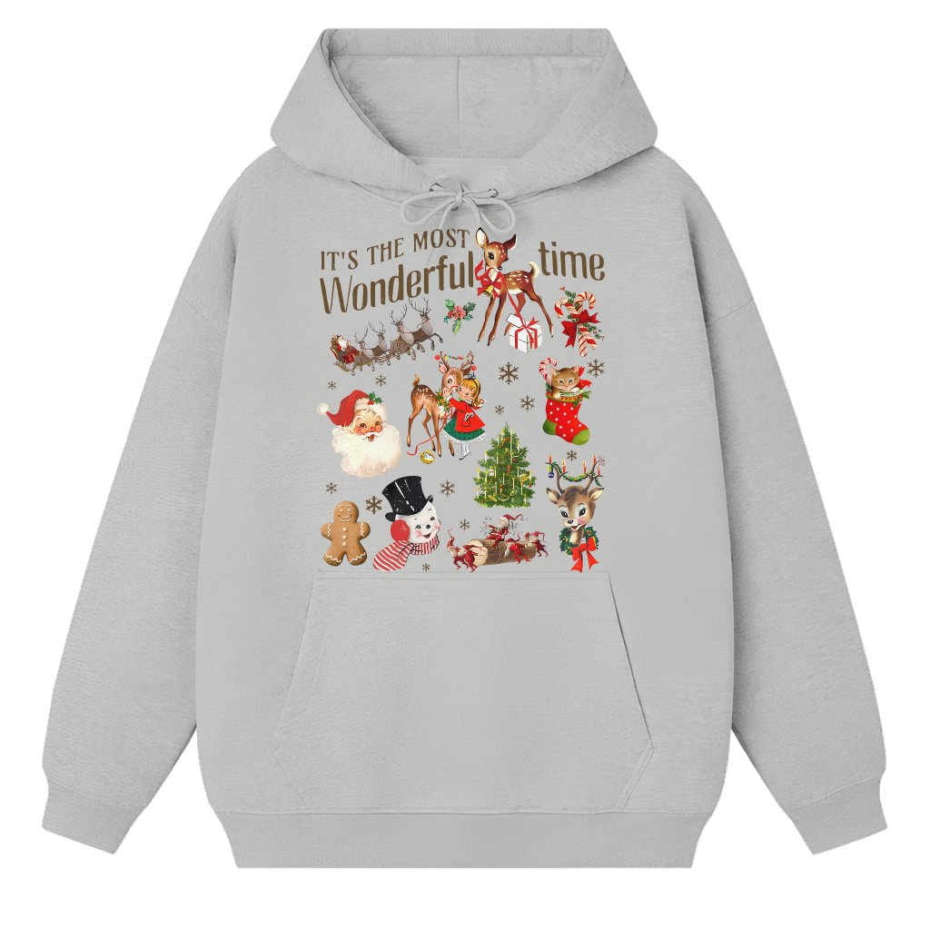 Vintage Christmas Doodles Hoodie – Christmas Gift Retro Winter - front view