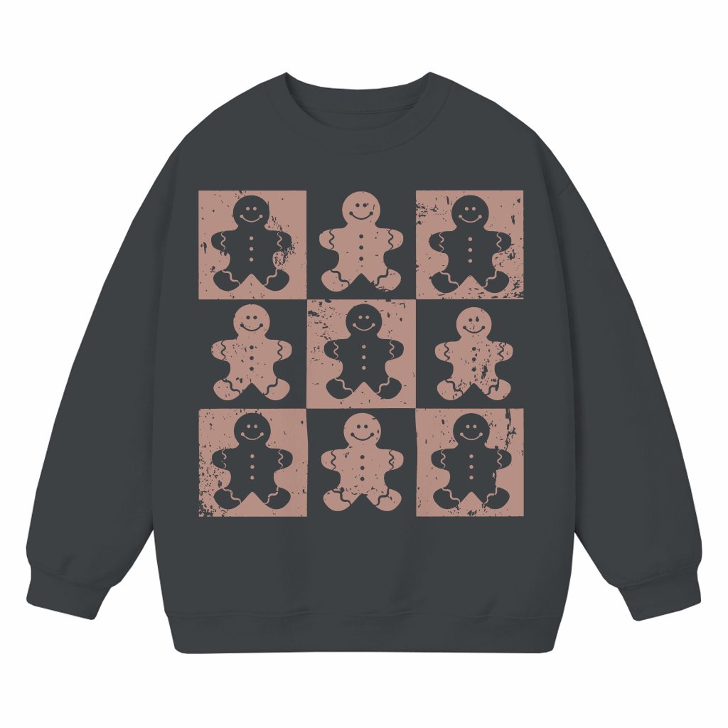 Retro Checkered Gingerbread Man Sweatshirt – Christmas Gift for Men Women - front view