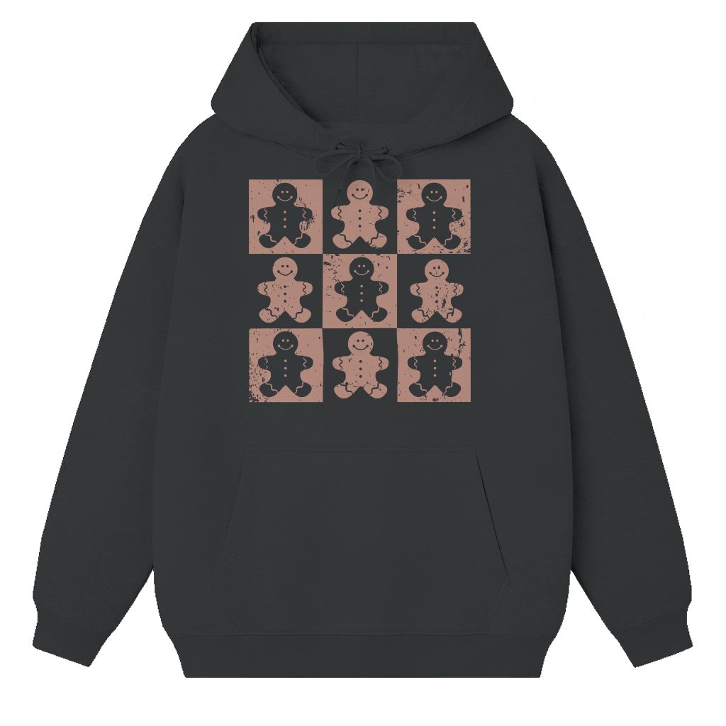 Checkered Gingerbread Man Hoodie – Christmas Gift Trendy Distressed - front view