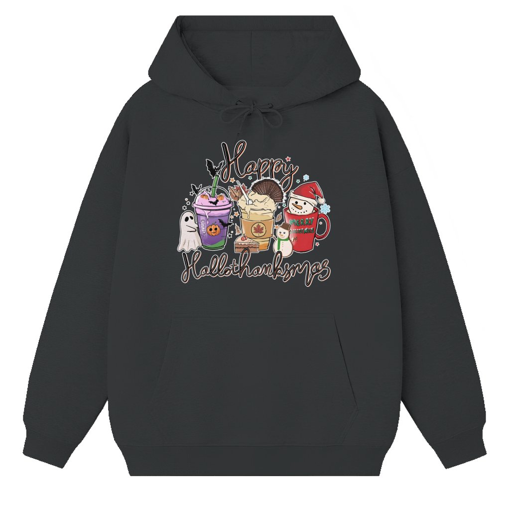 Hallothanksmas Hoodie – Christmas Gift Funny Pumpkin Snowman - front view