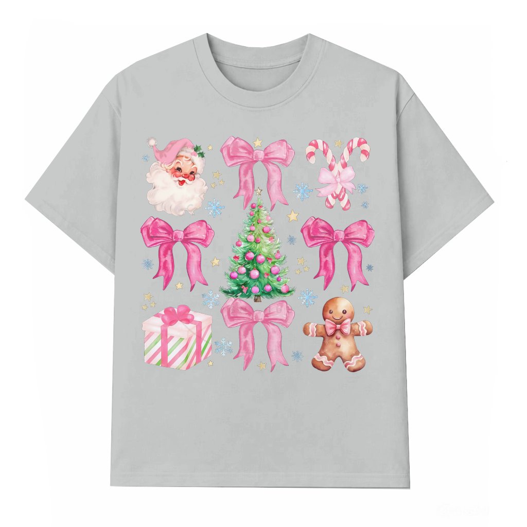 Cute Pink Doodles T-shirt – Merry Christmas Gift Winter Holiday - front view