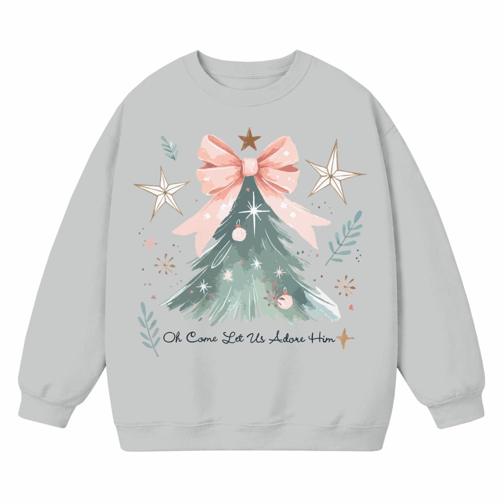Oh Come Let Us Adore Him Sweatshirt – Vintage Christmas Christian Gift - front view