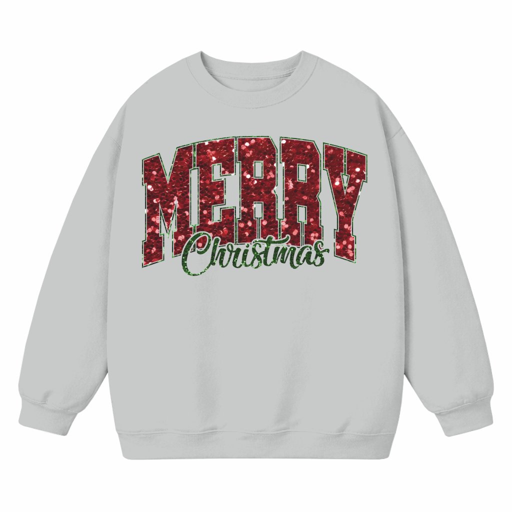 Merry Christmas Funny Sequin Letter Sweatshirt – Christmas Gift for Women Drop Shoulder - front view