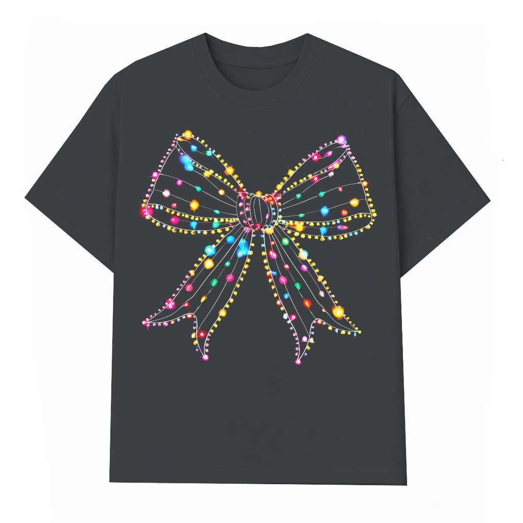 Christmas Light Coquette Bow T-shirt – Christmas Gift Retro Cute Holiday - front view