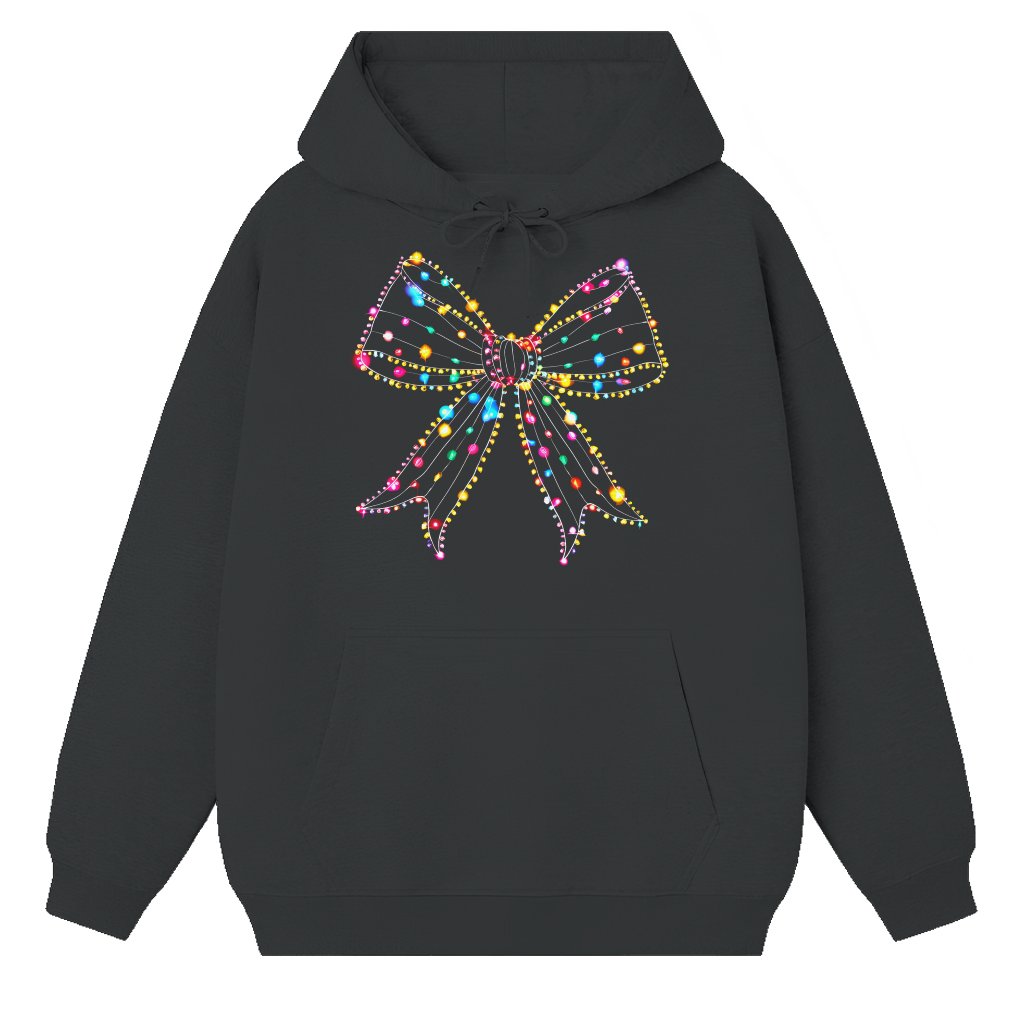 Christmas Light Coquette Bow Hoodie – Christmas Gift for Her Trendy Retro - front view