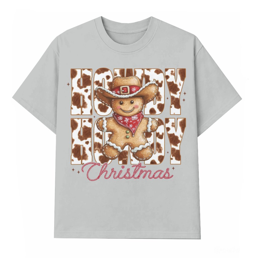 Howdy Gingerbread Man Cowprint T-shirt – Christmas Gift Retro Western - front view