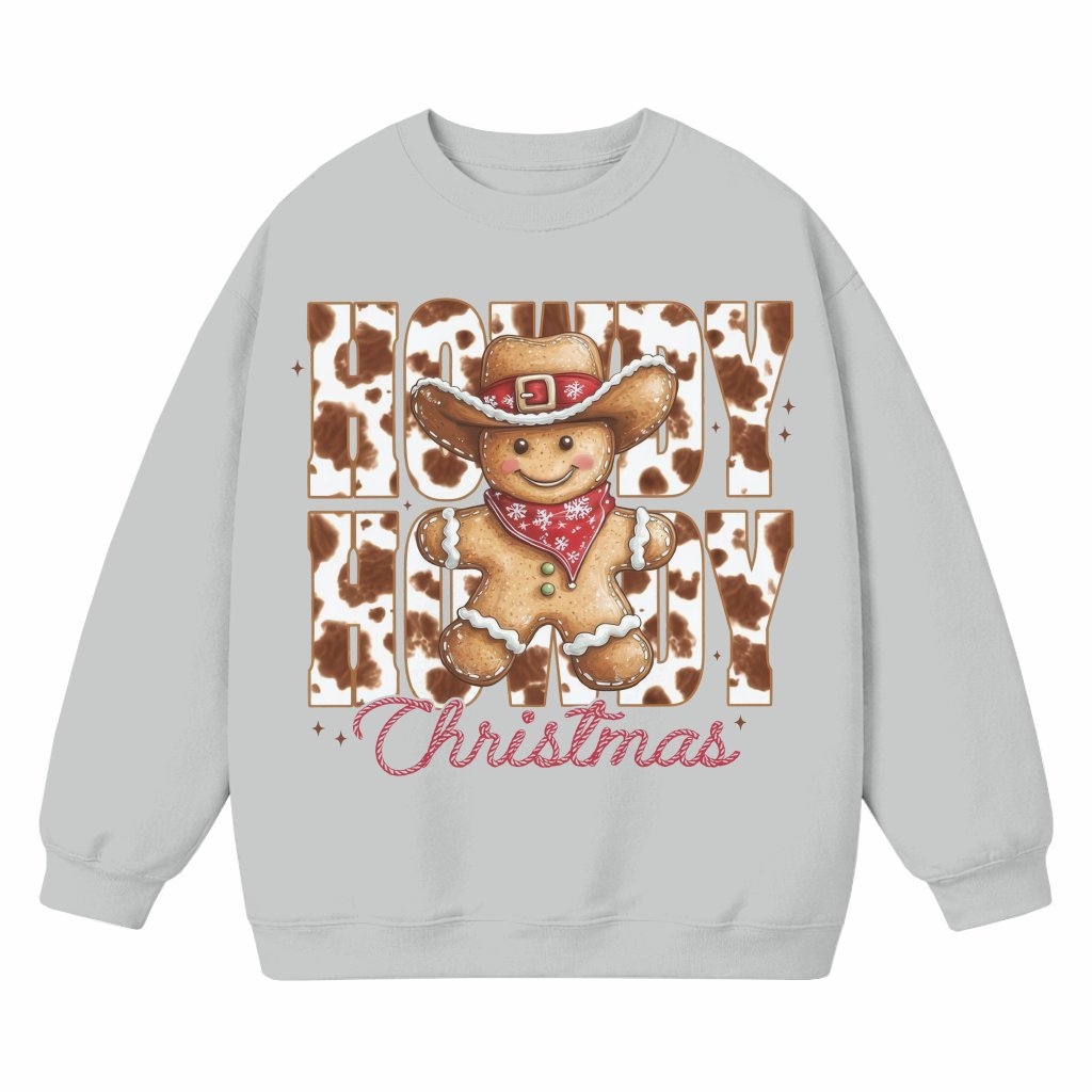 Howdy Gingerbread Cowprint Sweatshirt – Christmas Retro Western Gift - front view