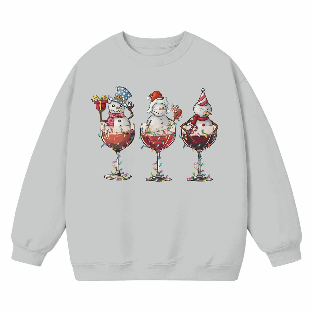 Snowmen Wine Glasses Sweatshirt – Christmas Gift for Wine Lover - front view