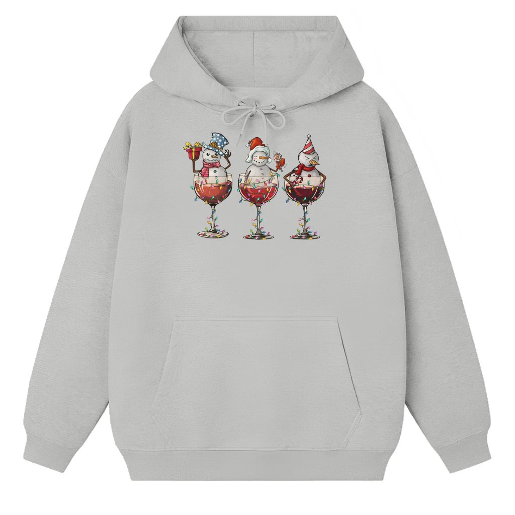 Wine Lover Hoodie – Christmas Gift for Wine Lover Snowmen Wine Glasses Funny - front view