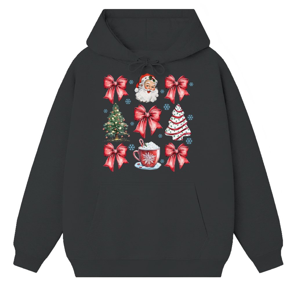 Coquette Retro Bow Christmas Tree Hoodie – Christmas Gift for Her Cute Girly - front view