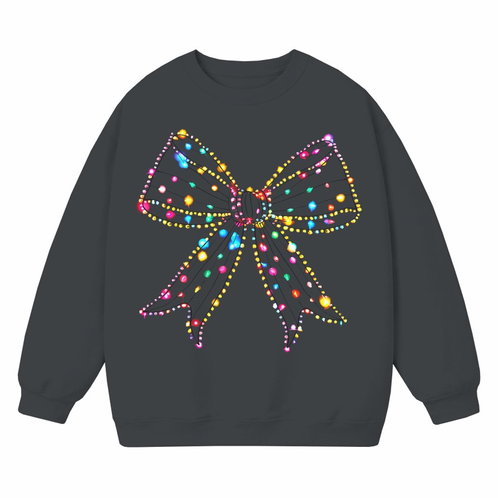 Retro Christmas Light Coquette Bow Sweatshirt – Christmas Holiday New Year Gift for Her - front view