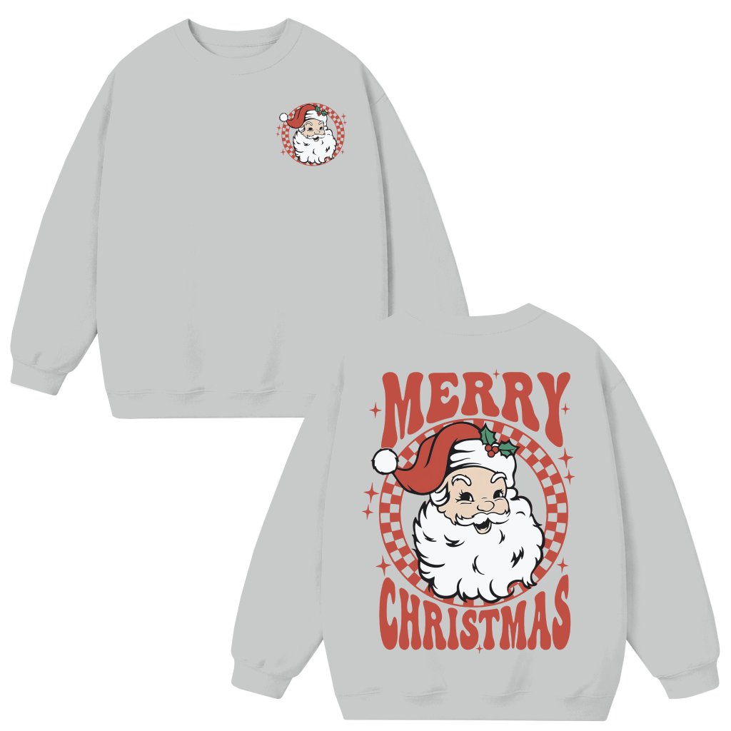 Santa Checkered Sweatshirt – Christmas Gift Vintage Retro Festive - front view